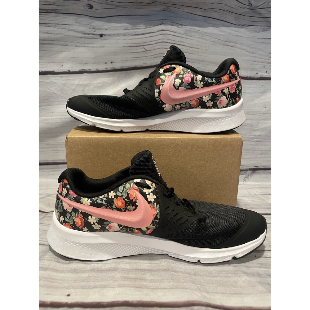 Nike Lace-Up Sneaker Floral Swoosh Black Pink BV1723-001 size 7Y / Women's 8.5